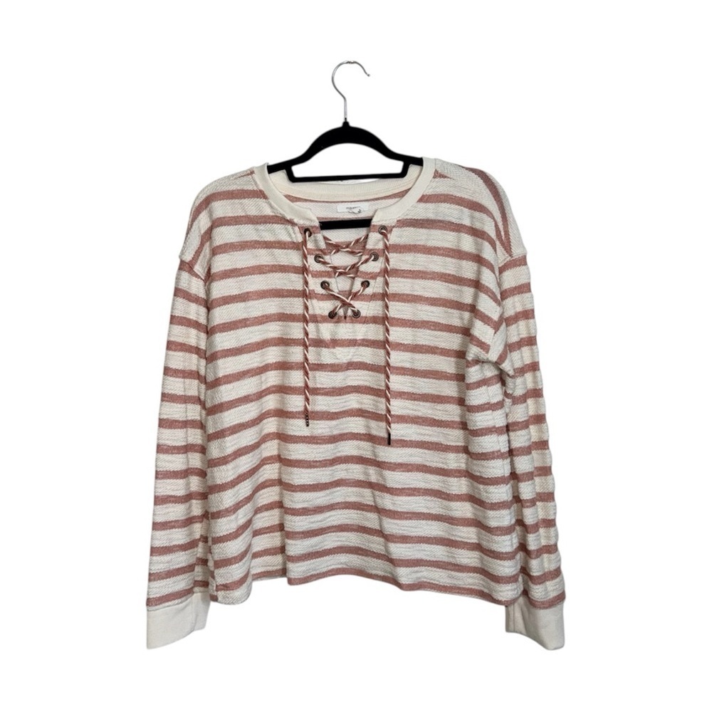Maurices Striped Lace-up Sweatshirt Cream & Salmon Pink Terry Medium Women’s